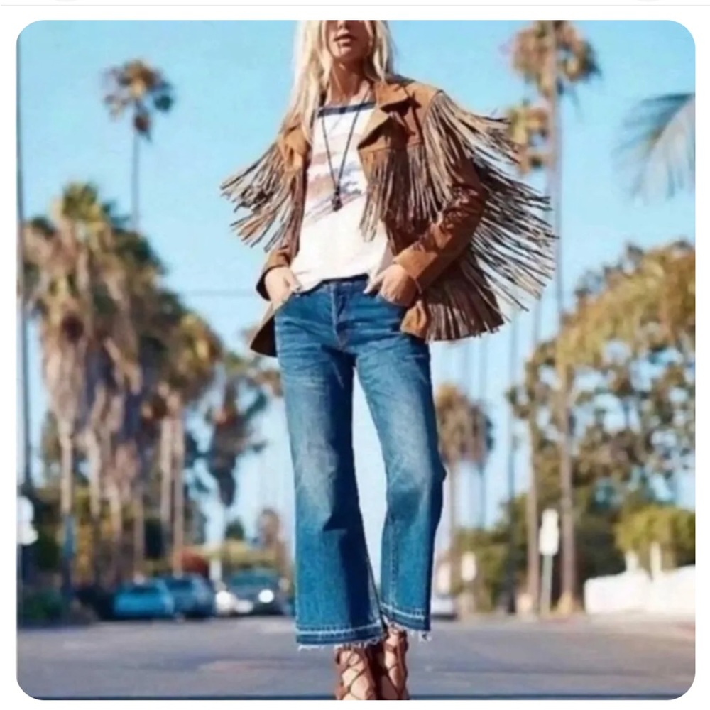 FREE PEOPLE Chelsea Fray Hem Crop Kick Jean Size 25